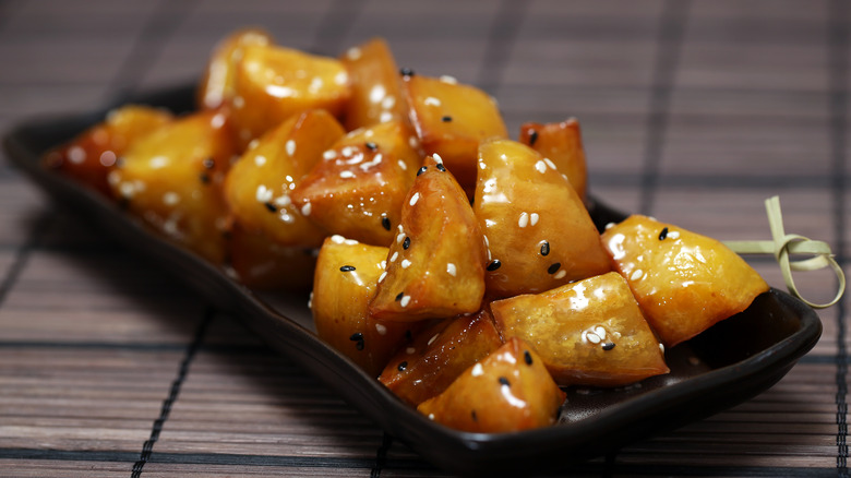 Sweet potatoes covered in glaze