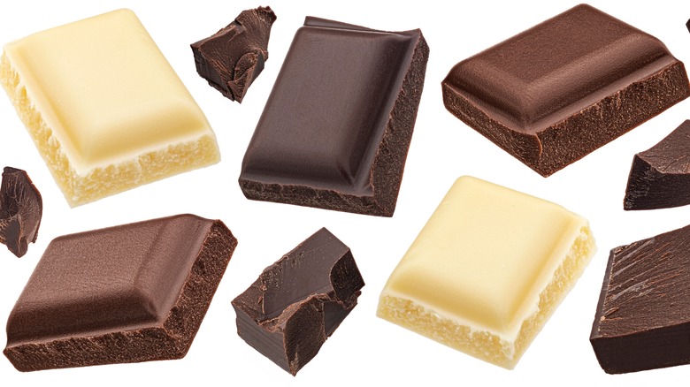 Various chocolate types on white