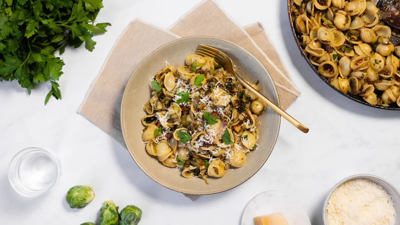 brown butter pasta with brussels sprouts