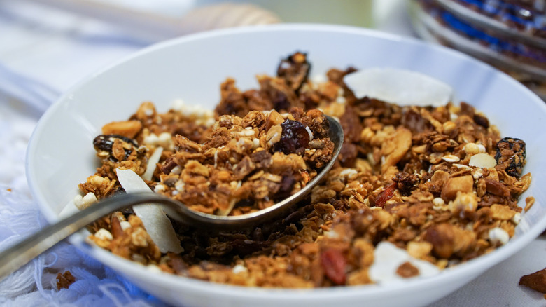 White bowl full of granola