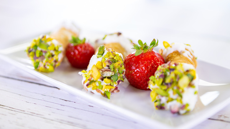 Pistachio cannolis on a plate