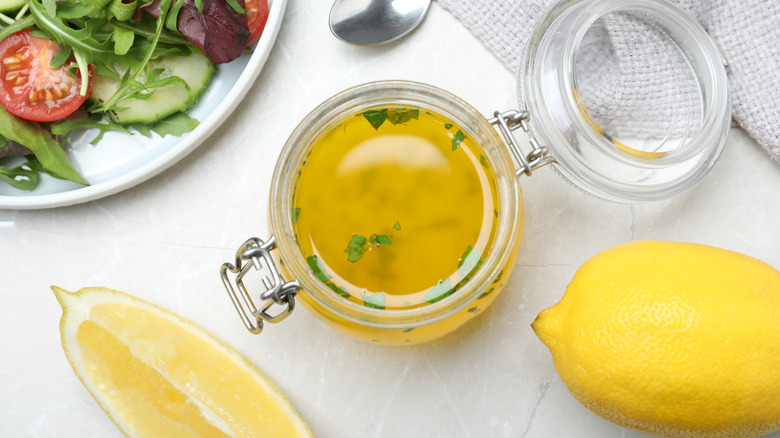 Jar of homemade vinaigrette