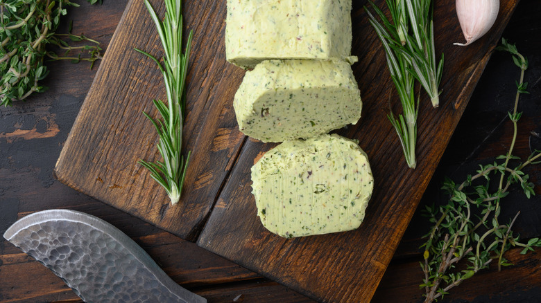 Slices of herb-infused butter