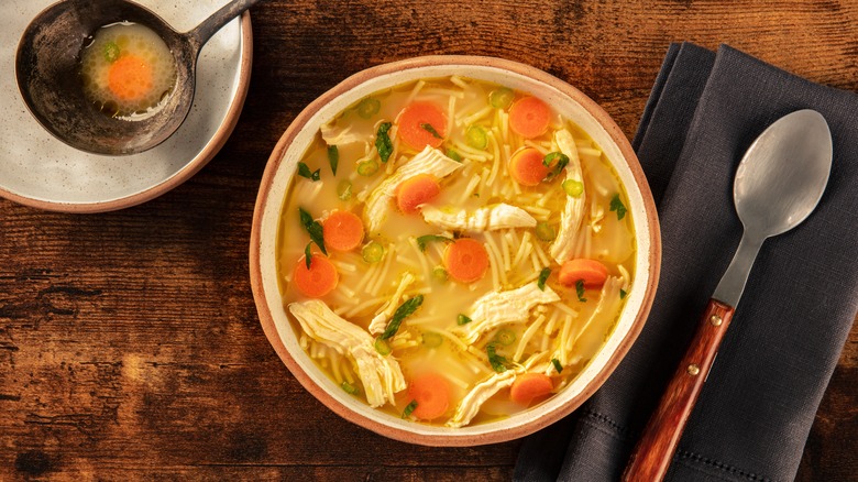 Bowl of chicken noodle soup