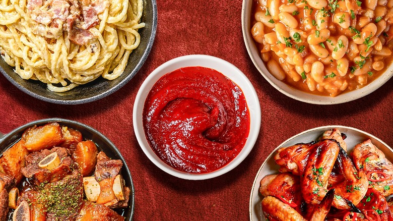 Gochujang surrounded by various dishes