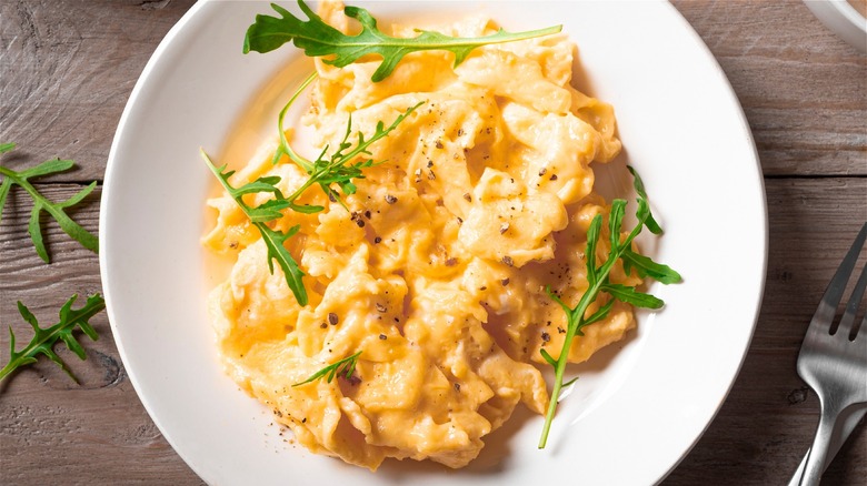 plate of cheesy scrambled eggs