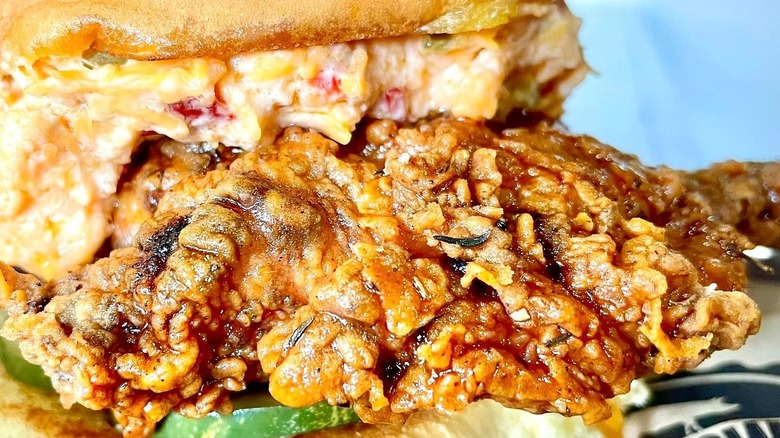 fried chicken sandwich with spread