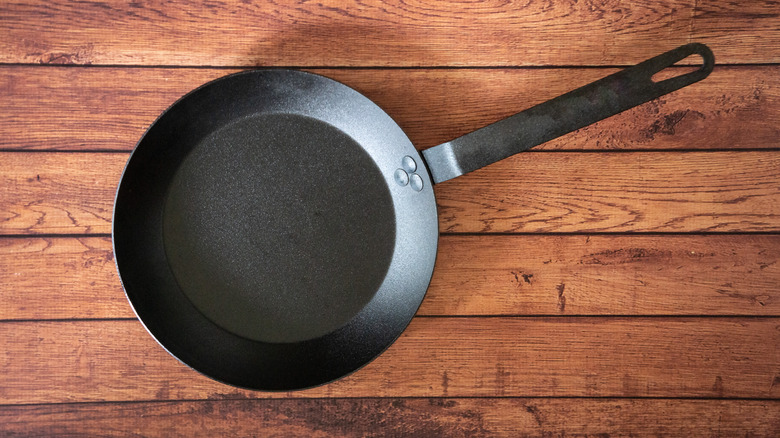 Aerial shot of carbon steel pan