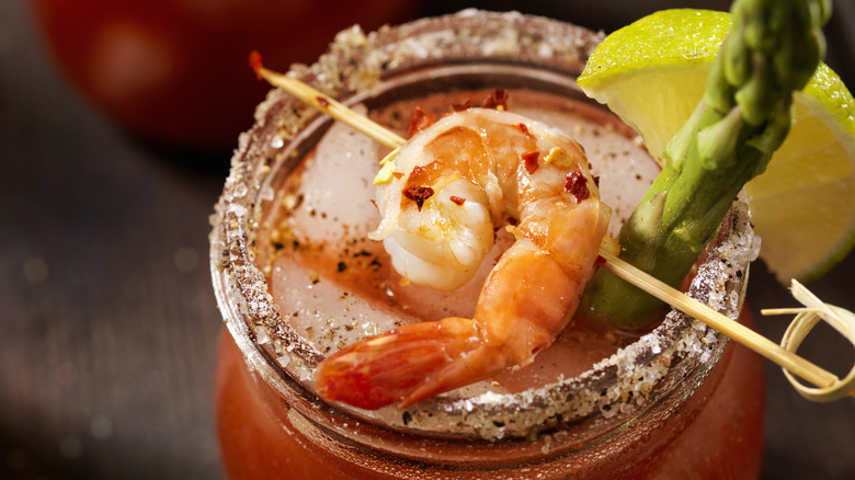 bloody mary cocktail garnished shrimp