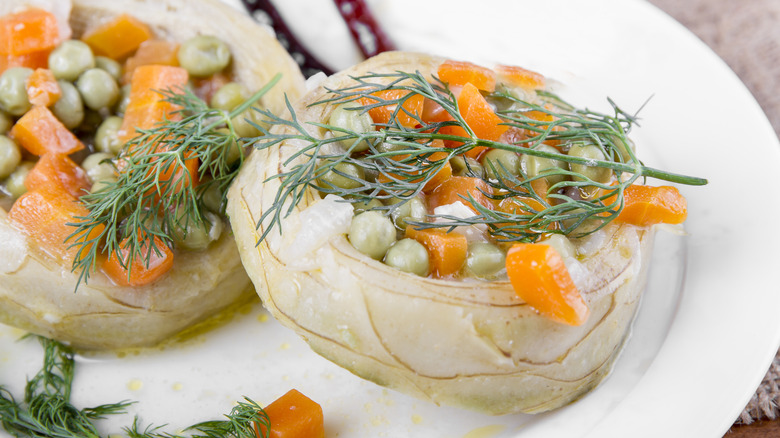 Artichoke hearts stuffed with vegetables