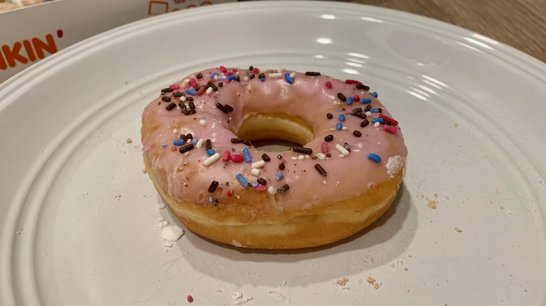 Strawberry Dunkin' donut on plate