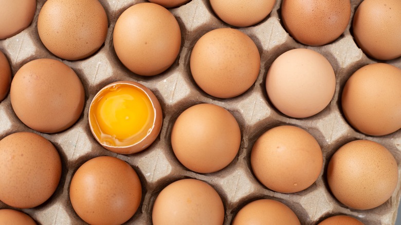 Tray of brown eggs 