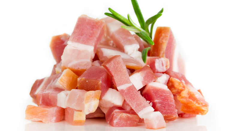 Pile of bacon cubes 