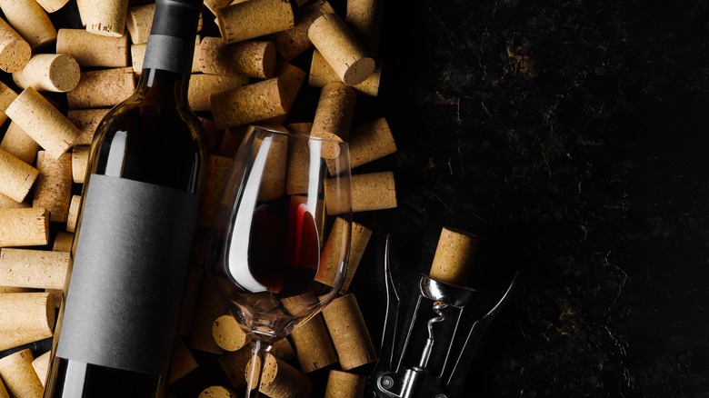  Red wine bottle on corks 