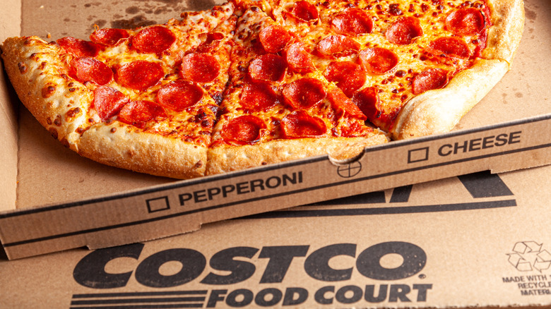 Close up of pepperoni pizza pie in cardboard box
