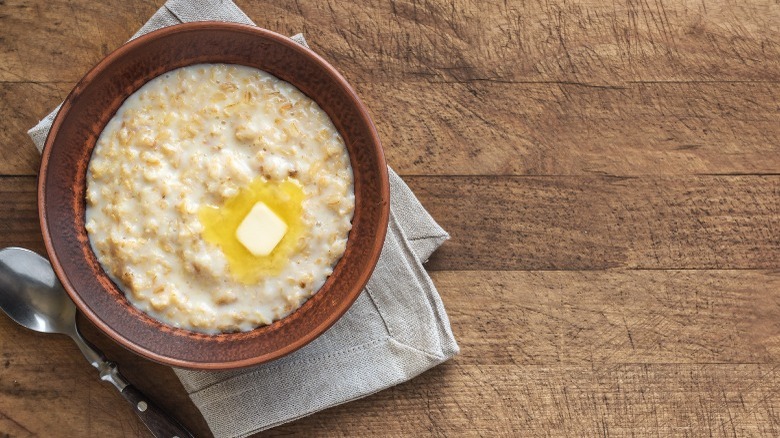 Oatmeal with butter on top