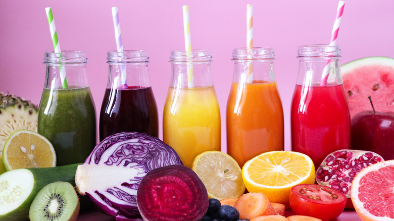 lineup of fresh fruit juices