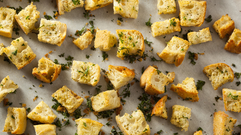 Croutons on sheet pan