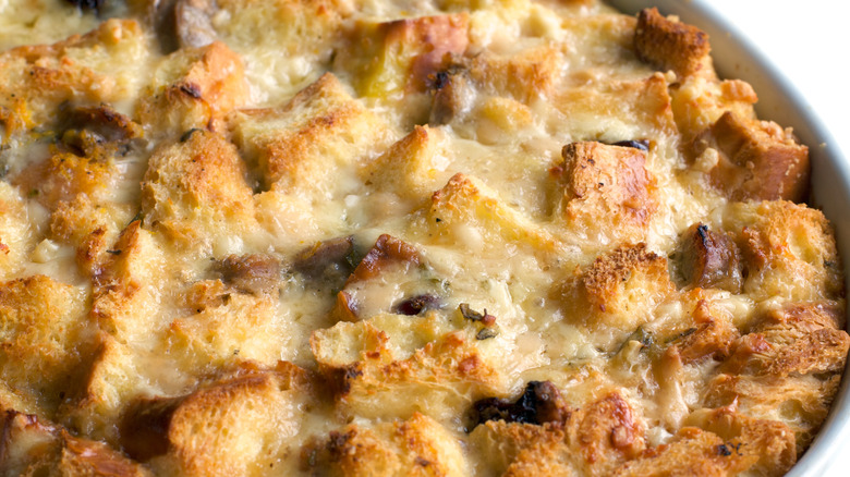 Savory bread pudding baking dish