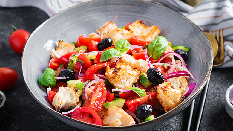 Panzanella salad in bowl