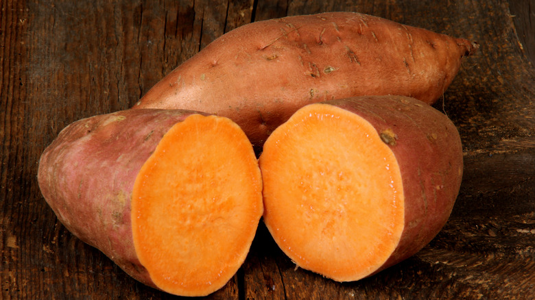 sweet potatoes sliced in half