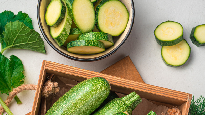 whole zucchini and sliced zucchini