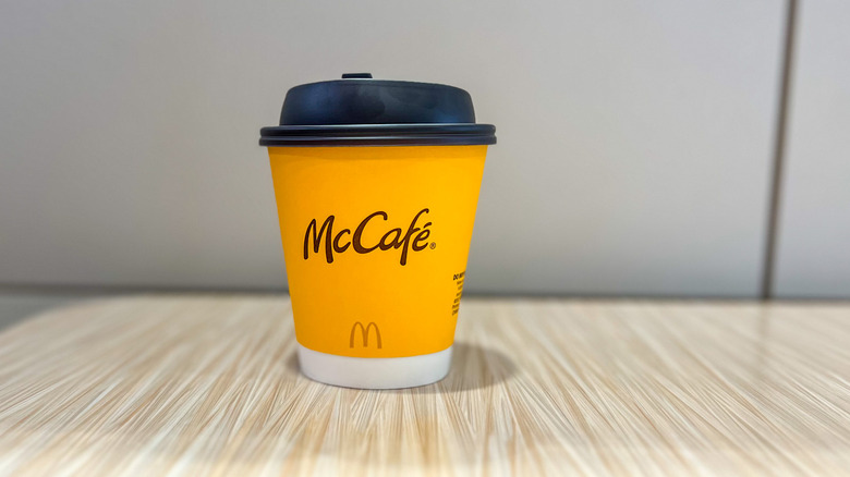 To-go cup of McDonald's premium hot chocolate