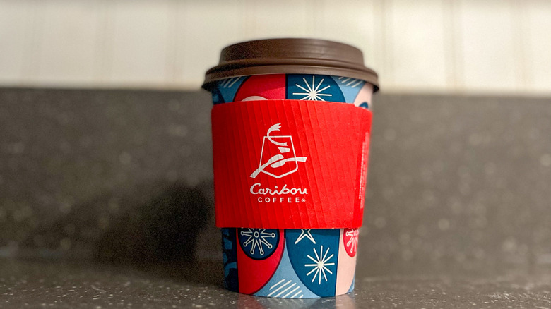 To-go cup of Caribou Coffee hot chocolate