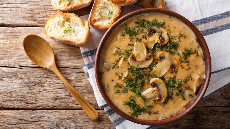 Hungarian mushroom soup and bread