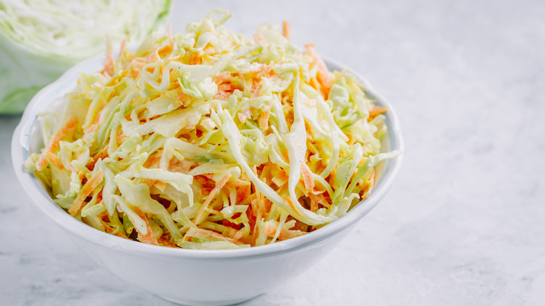 coleslaw in white bowl