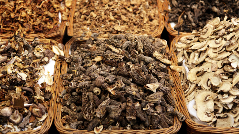 Piles of dried mushrooms