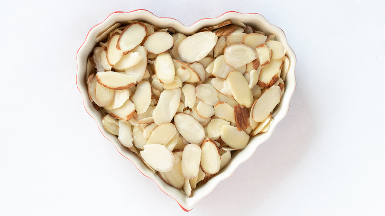 Slivered almonds in heart bowl