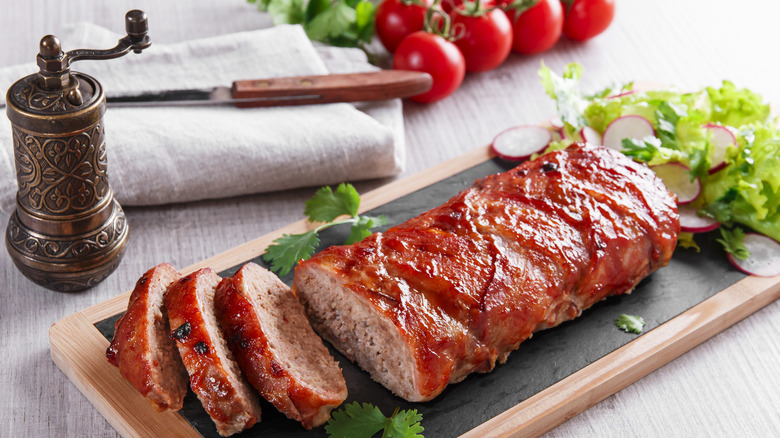 Baked bacon-wrapped meatloaf