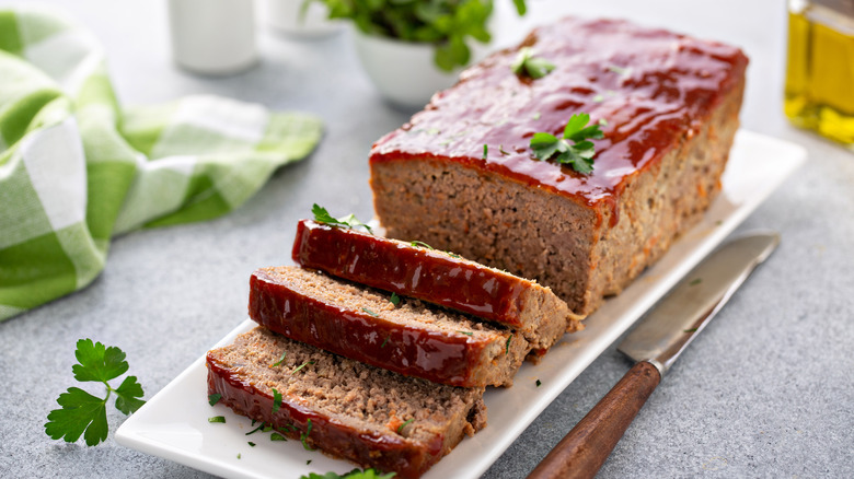 Beef and pork meatloaf on table