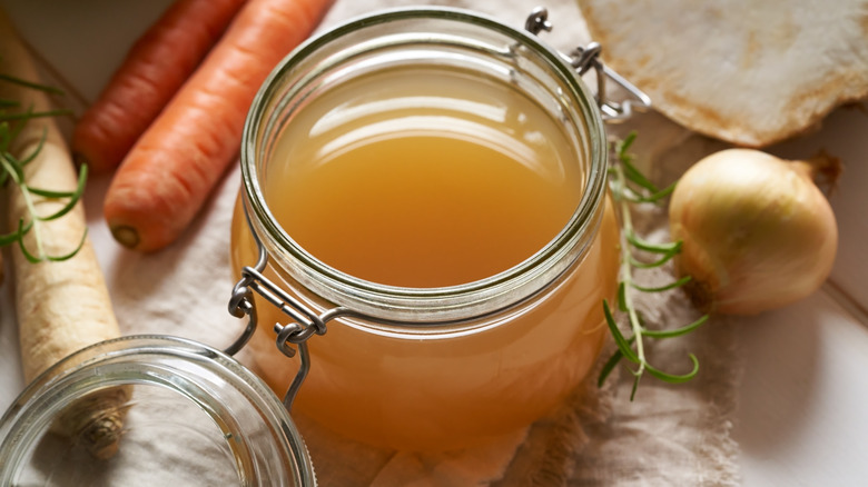 Broth in glass jar