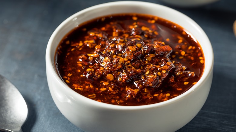 Chili oil in a bowl