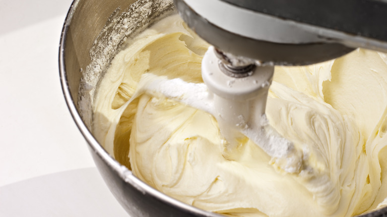 Cream cheese in stand mixer