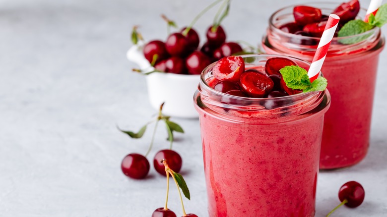 cherry smoothies with garnish