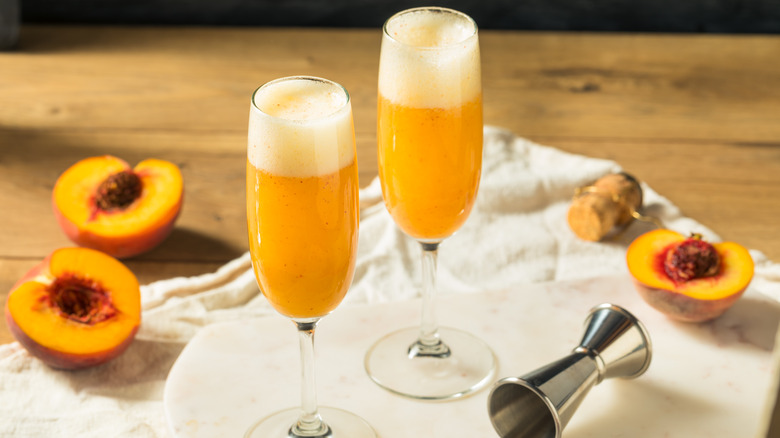 peach Bellini and cut peaches