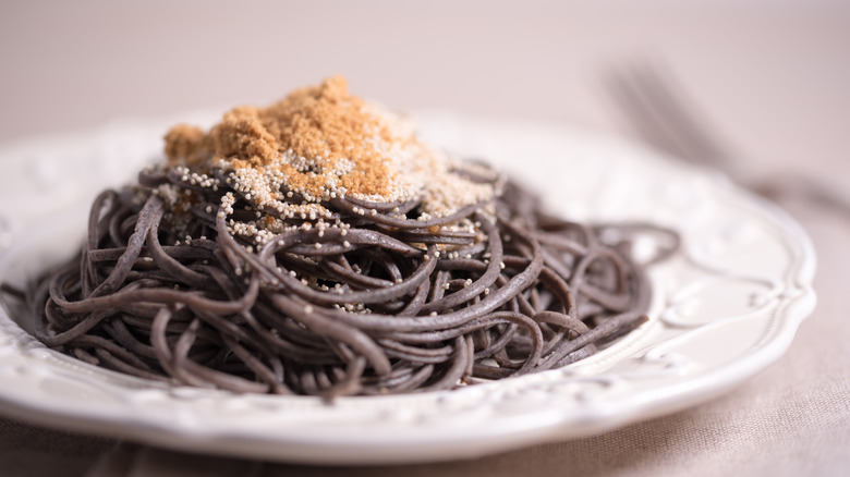 black bean spaghetti with ground nuts