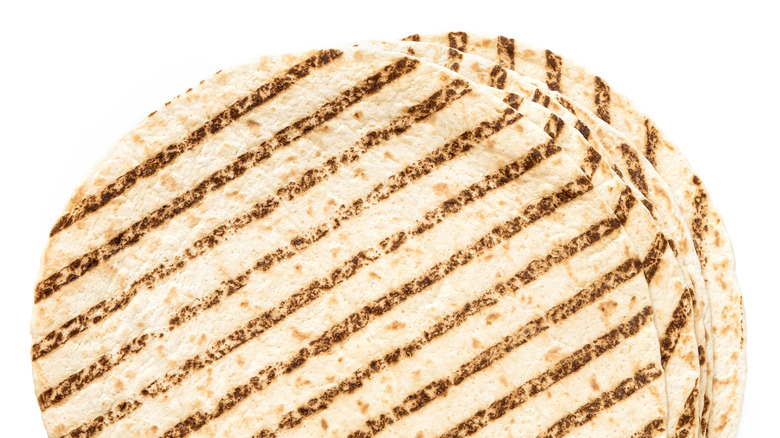 Grilled tortillas on white background