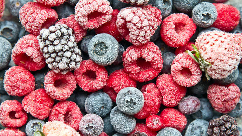 Colorful frozen mixed berries