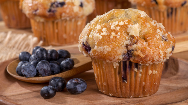 Sugar crystals on blueberry muffin