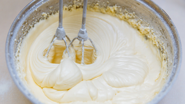 Muffin batter mixing in bowl