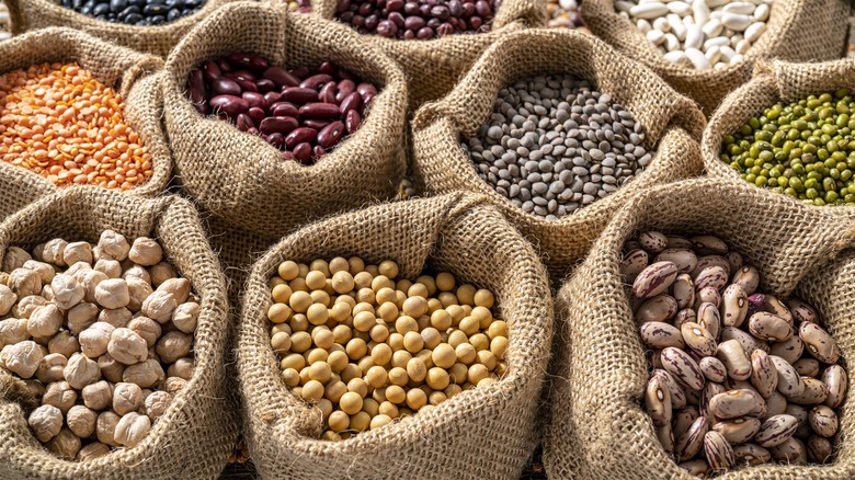 Sacks of dried legumes