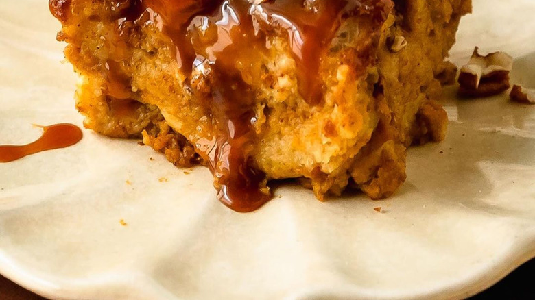 Pumpkin bread pudding on plate