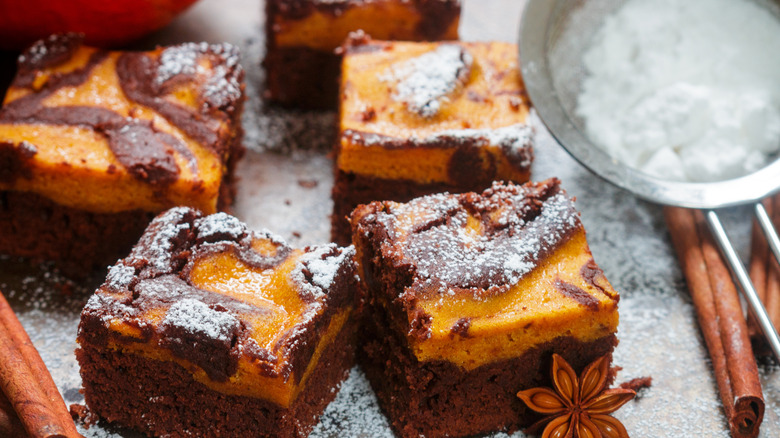 Pumpkin brownies on plate