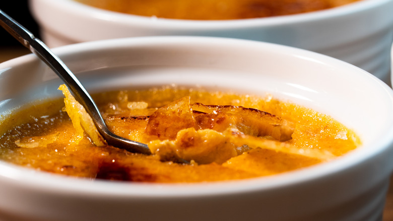 Pumpkin crème brûlée in ramekin