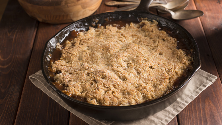 Apple crisp in cast iron pan