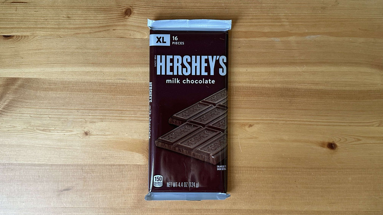 Hershey's candy bar on wooden table